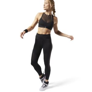 Reebok Studio Strappy Mesh Medium-Impact Bh Damen - Schwarz - DE 067-HFD